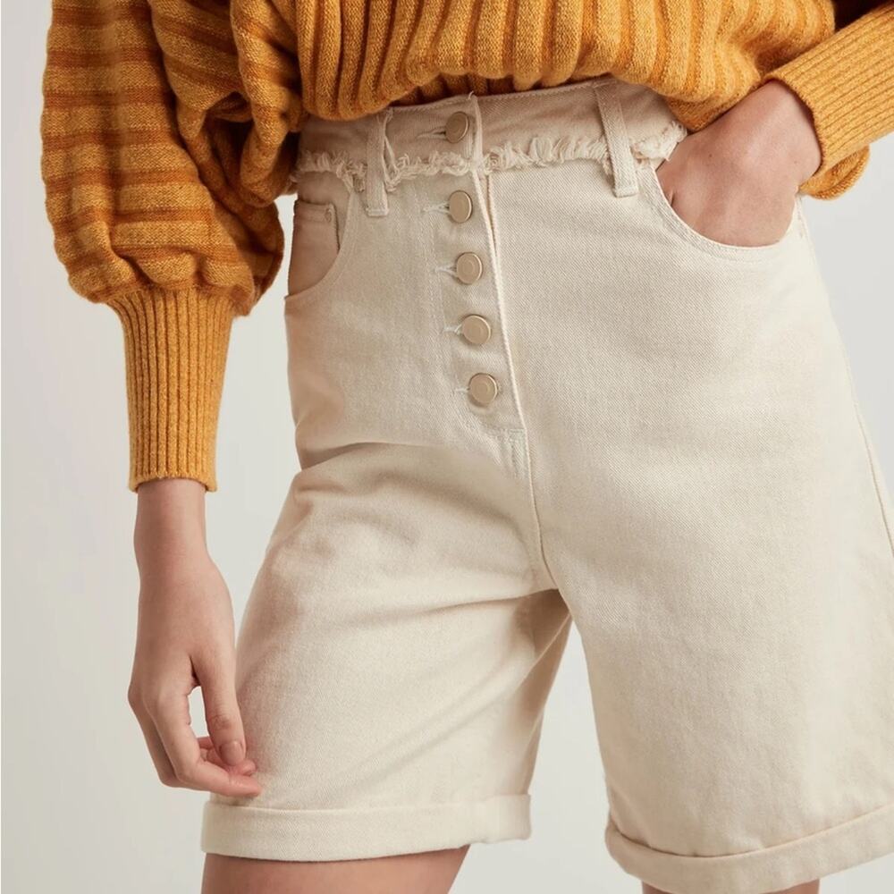 Alemais Cream High-Waist Rolled-Hem Jean Shorts